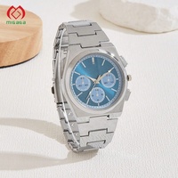 Fournisseur de montres OEM de haute qualité, montres-bracelets multifonctions en acier inoxydable bleu, chronographe étanche, montre à quartz pour homme