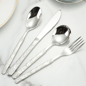 Set <span class=keywords><strong>di</strong></span> Posate Moderno <span class=keywords><strong>di</strong></span> Lusso Ecologico, Elegante Servizio da Tavola con Manico Effetto <span class=keywords><strong>Pietra</strong></span> Striata, Acciaio Inossidabile Lucido Opaco Argento - Product Image 1