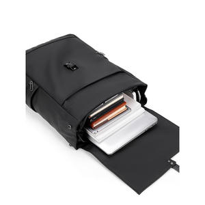 New Men's High-End Casual <b>Backpack</b> Stylish Unique PU Material Simple Casual Solid Color Zipper Closure Anti-Theft Feature - Product Image 3