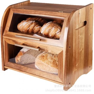 Cross-border wooden bread box kitchen countertop wooden bread storage <b>container</b> with transparent window wooden bread box - Product Image 4