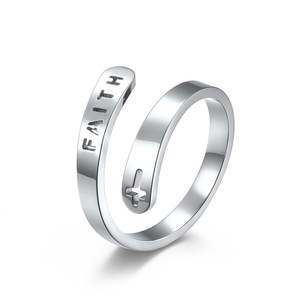 Faith Cross <b>Ring</b> Steel Color Adjustable Unisex Fashion Jewelry Gift - Product Image 1
