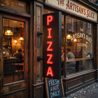 Enseigne lumineuse LED mini verticale pour pizza, à fixer au mur, éclairage rouge, enseigne publicitaire pour magasin