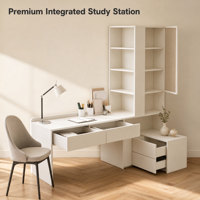 Bureau d'étude multifonctionnel sur mesure pour chambre à coucher avec étagère intégrée, armoire de rangement et tiroirs