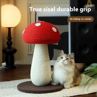 Griffoir pour chat en forme de champignon rouge, avec corde en sisal, tissu en peluche et panneau de densité, arbre à chat sur pied pour chats d'intérieur, fournitures pour animaux de compagnie