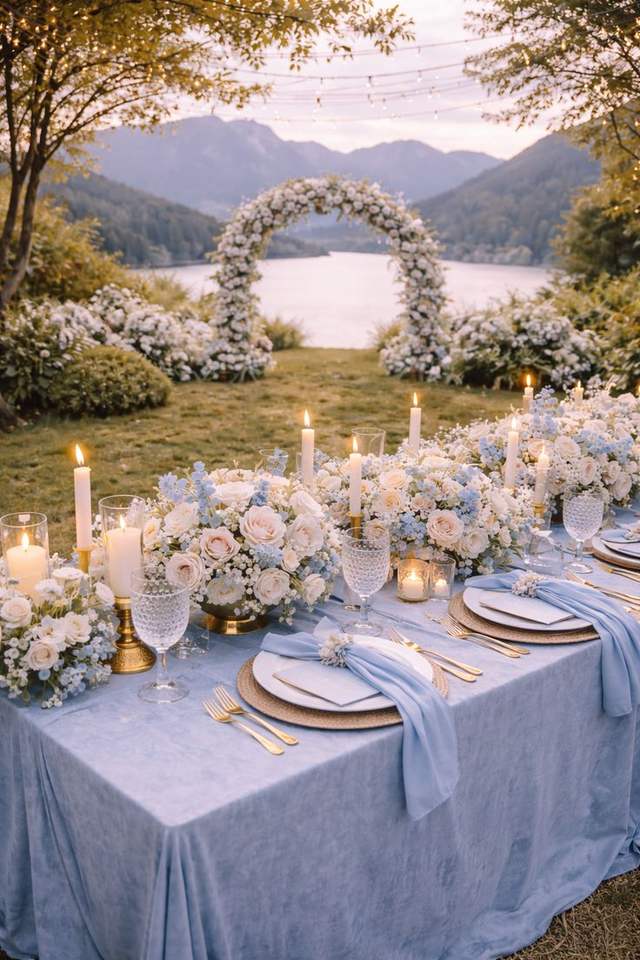 Blue and White Romantic Artificial Flower Wedding Centerpieces, Arch ...