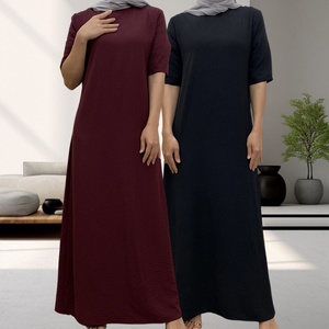 Muslim Women's Summer Spring Casual Short Sleeve Slip Abaya <b>Dress</b> Polyester Breathable Lightweight 9 Colors Available for Daily - Product Image 1