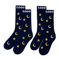 Chaussettes en coton blanches et noires à motif étoile et lune gothique, personnalisables avec logo, style streetwear, vente en gros