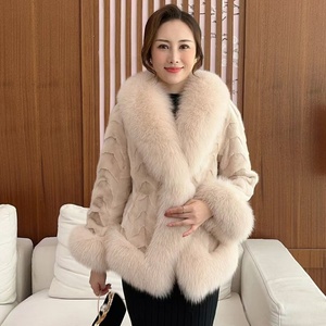 Abrigo clásico de Invierno para mujer 2025, piel de visón forrada con Cuello de piel de zorro, ropa de abrigo informal impermeable, forro de poliéster - Product Image 1