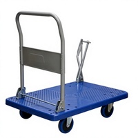 Chariot à plateforme pliable à quatre roues en plastique robuste, capacité de charge de 500 kg, pour la manutention de produits en entrepôt et en magasin