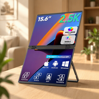 Moniteur portable double écran pliable triple, 15,6 pouces, 2,5K, boîtier en alliage d'aluminium de luxe, avec logo de marque personnalisé, pour ordinateur portable