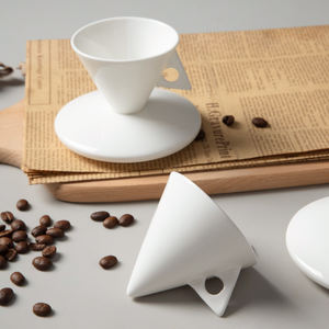 MSH ถ้วยลาเต้ลายกระดูกสไตล์นอร์ดิกทรงสามเหลี่ยม60มล. ชุดจานรองโลโก้ที่กำหนดเองวัสดุเซรามิกถาดอุปกรณ์เสริมสำหรับคาเฟ่ - Product Image 5