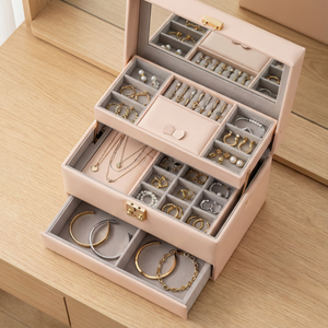 Nuevo Joyero de Cuero de Lujo de Gran Capacidad de Tres Capas para Niñas, Caja de Almacenamiento de Joyas para Pendientes y Collares, Empaque de Joyería - Product Image 4