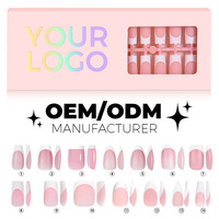 Aillsa OEM ODM Faux ongles à presser French Manucure, Série de couleurs rose clair, Formes carrées et cercueil pour les doigts