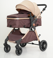 Poussette bébé 2 en 1 pliable avec cadre en acier, pliage à une main, grand panier de rangement