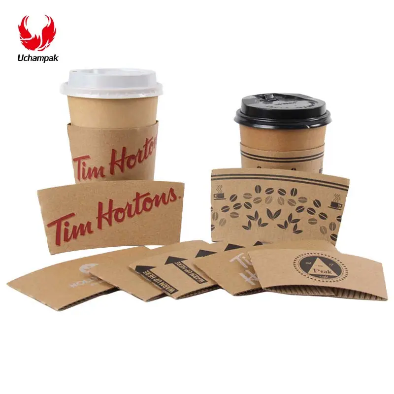 Coffee Sleeves Disposable Corrugated Hot Cup Sleeves Jackets Holder Kraft Paper Sleeves Protective Heat Insulation Drinks Insula