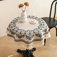 Nappe de banquet esthétique en coton et lin, motif minimaliste à pompons, lavable, avec design floral