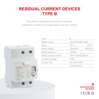 Dispositivos de corriente residual tipo B RCD 1P 3P 16A 25A 40A 63A 80A 100A Disyuntor para equipos médicos 240V 415V RCD