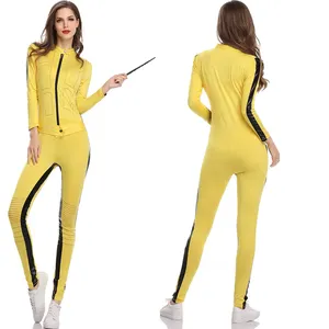 Jumpsuit pengendara sepeda Halloween, pakaian penampilan panggung, Jumpsuit kuning, kostum DS klub malam untuk wanita
