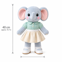 Peluche éléphant debout de 40 cm avec tenue et chaussures personnalisables, jouet en peluche sur mesure OEM ODM pour la vente en gros