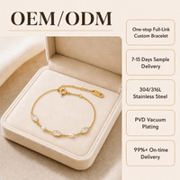 18K PVD Gold Plated Stainless Steel Beaded Zircon Moon Shape Women Waterproof Hypoallergenic Adjustable Chain Trendy Party