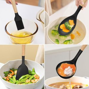 Ensemble de spatules, ustensiles de cuisine, cuisson, silicone antiadhésif résistant à la chaleur, manche en bois, couleur personnalisée, logo personnalisé en stock - Product Image 2