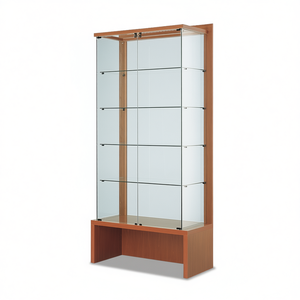 Vitrine moderne 104x46x218 cm en bois de cerisier avec porte vitrée et unité de rangement en bas - Product Image 2