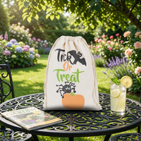 Sac à cordon personnalisé en toile de coton écologique pour Halloween, pochettes à bonbons citrouille pour enfants, vente en gros