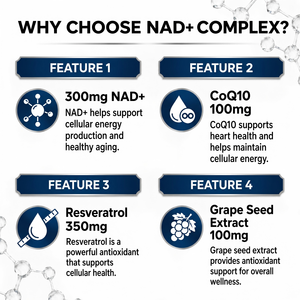 OEM ODM NAD+ Complex GMP Halal 60 Cápsulas con CoQ10, Resveratrol y Extracto de Semilla de Uva, 300mg por Porción - Product Image 3