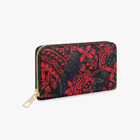 Dompet Panjang Wanita Motif Tribal Polinesia Gradasi Ungu Kustom, Dompet Genggam PU, Dompet Koin & Kartu Wanita Bergaya Pulau Tropis