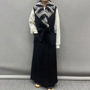 <span class=keywords><strong>Gilet</strong></span> <span class=keywords><strong>long</strong></span> en laine et cachemire pour <span class=keywords><strong>femme</strong></span> avec col amovible en fourrure de lapin Rex, <span class=keywords><strong>gilet</strong></span> <span class=keywords><strong>extra</strong></span> <span class=keywords><strong>long</strong></span> en laine - Product Image 3
