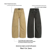 Celana Cargo Kasual Retro 11KN, Model Baggy, Warna Netral, Berkualitas Tinggi, Proses Cuci dan Penuaan, Pinggang Sedang, Model Bertumpuk untuk Efek Langsing, Longgar