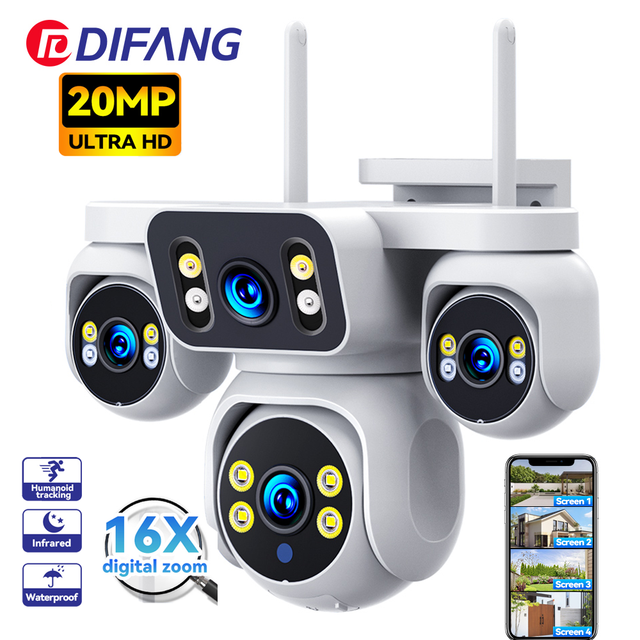 20MP Auto Tracking Wireless CCTV Four Lens Camera Network PTZ Outdoor Supervisory Wifi 360 Intelligence Security Camera