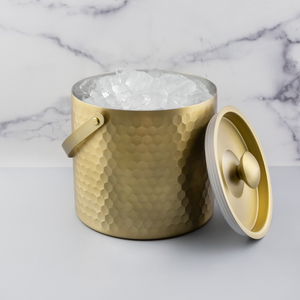 Compre una Cubitera de Acero Inoxidable Dorado Martillado con Tapa y Asa para Bar, Hotel, Restaurante, Fiesta, Uso Doméstico - Product Image 3