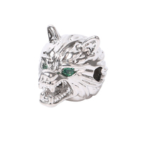Perles d'espacement pour bracelet, breloques en métal pour collier, tête de loup, yeux verts, accessoires pour la fabrication de bijoux