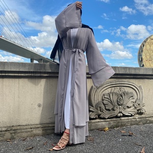 1875# Fashion Abayas Muslim Women Islamic Dress No Include Scarf 9 Colors Simple <b>Plain</b> Color Breathable Chiffon Pray <b>Abaya</b> Eid - Product Image 5