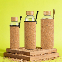 Botol Air Kaca Reusable dengan Tutup Bambu dan Sarung Gabus 500ml 750ml 1000ml untuk Olahraga, Fitness, Travel, Minuman Energi, Anti Bocor