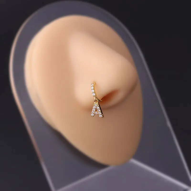 2401 nueva decoración de nariz popular y joyería piercing 8MM micro-inserción ZIRCON 26 letras en inglés anillo colgante