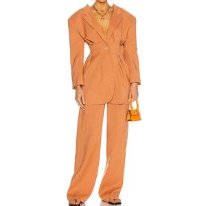 Ensemble professionnel pour femme de haute qualité, veste élégante et sexy à col en V profond, pantalon droit à jambes larges, costume en lin deux pièces pour femme - Product Image 1