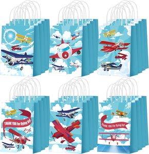 Sacs cadeaux en forme d'avion, sacs à friandises en papier bleus en forme d'avion avec poignées pour décorations <span class=keywords><strong>de</strong></span> fête d'anniversaire - Product Image 1