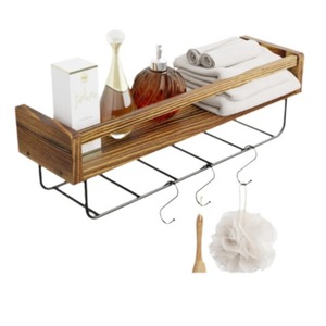 Wooden Wall Mounted Storage <b>Rack</b> With Hooks <b>Kitchen</b> Floating Spice <b>Rack</b> Retro Color Lacquered Finish Punch Free Installation - Product Image 5