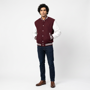 Veste universitaire en cuir véritable personnalisée pour hommes, col montant, nouveau design, veste de collège, logo brodé, veste Letterman, vente en gros - Product Image 1