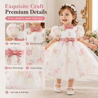 Robe de fête d'été pour enfants ODM Nouvelle mode Robe blanche à nœud volumineux Motif uni Col rond pour baptême 6-24 mois 3 pièces