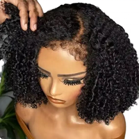 Pelucas Cortas de Cabello Humano Rizado Jerry con Frente de Encaje - Peluca de Cabello Humano Brasileño 13x4 Pre-Desplumada con Cabello de Bebé para Mujeres Negras
