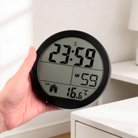 Horloge murale et de table Huayang 5 pouces ronde à écran LCD, multifonction, calendrier avec affichage de la température et du jour de la semaine, décoration intérieure