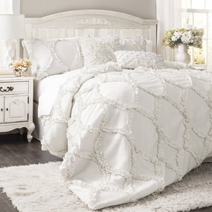 Shabby Bộ Chăn Ga Gối Có Họa Tiết Nhún Bèo Sang Trọng Cỡ King, Màu Trắng, 3 Chiếc - Product Image 2