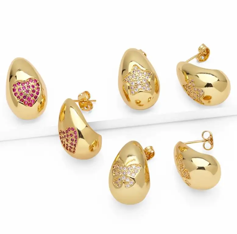 Trendying gold plated earrings with zircons hook waterdrop earrings heart