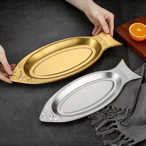 Assiette unique en acier inoxydable en forme de <span class=keywords><strong>poisson</strong></span>, durable, passe au lave-vaisselle, pour hôtels, cuisines, barbecues, mariages, festivals, plats de <span class=keywords><strong>poisson</strong></span> - Product Image 1