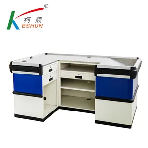 High standard Stainless steel Supermarket Cashier Counter cash checkout desk with electric conveyor belt checkout counters