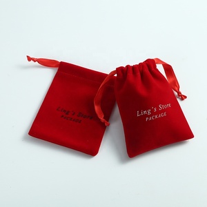 8*10 cm Custom <b>Red</b> Luxury Soft Thick Velvet Jewelry Pouch with Satin <b>Ribbon</b> and Custom Logo for Jewelry Packaging - Product Image 6