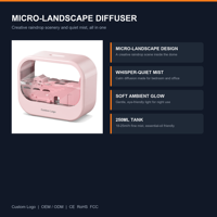 Diffuseur d'arômes Micro Paysage Goutte de Pluie 250ml, Brume Silencieuse, Veilleuse LED, Humidificateur USB pour Huiles Essentielles, en Plastique, pour Table